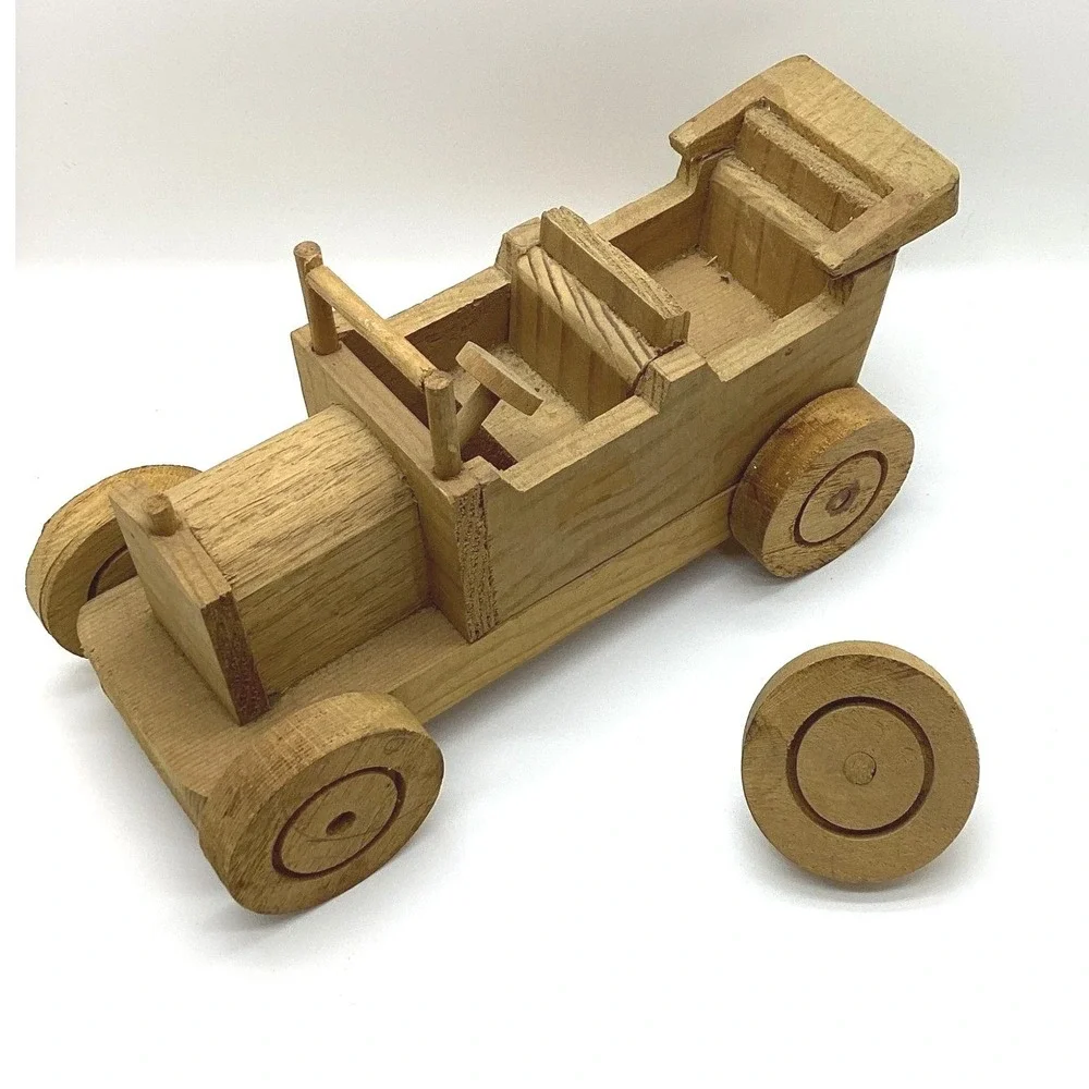 Vintage Handmade Wooden Toy Cars Set of 3 Antique Style Model T Sedan Roadster‎